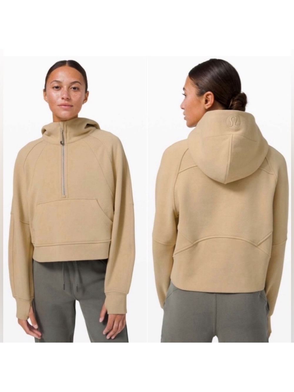 Lululemon Scuba Oversized Half Zip Hoodie tan pockets cotton sz XL/XXL